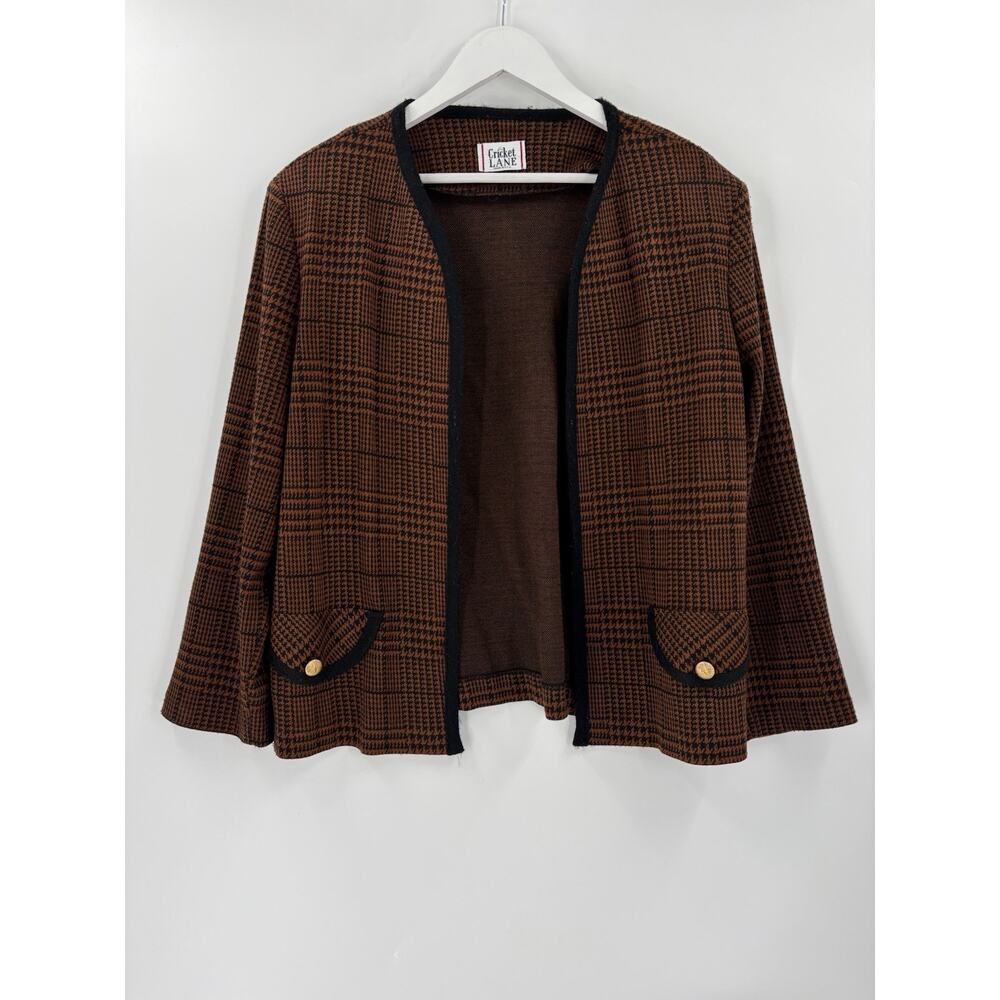 Vintage Cricket Lane Cardigan Sweater Womens 14 Brown Black Houndstooth Open